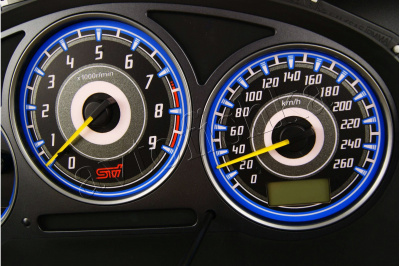 Subaru Impreza 2000-2007 светодиодные шкалы (циферблаты) на панель приборов - дизайн 1