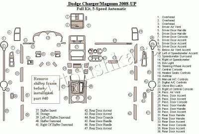 Декоративные накладки салона Dodge Charger 2008-н.в. полный набор, 5 - скор. АКПП